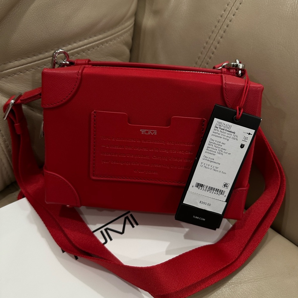 Brand New Tumi Dey Trunk Red Crossbody with Silver Hardware - Picture 10 of 10